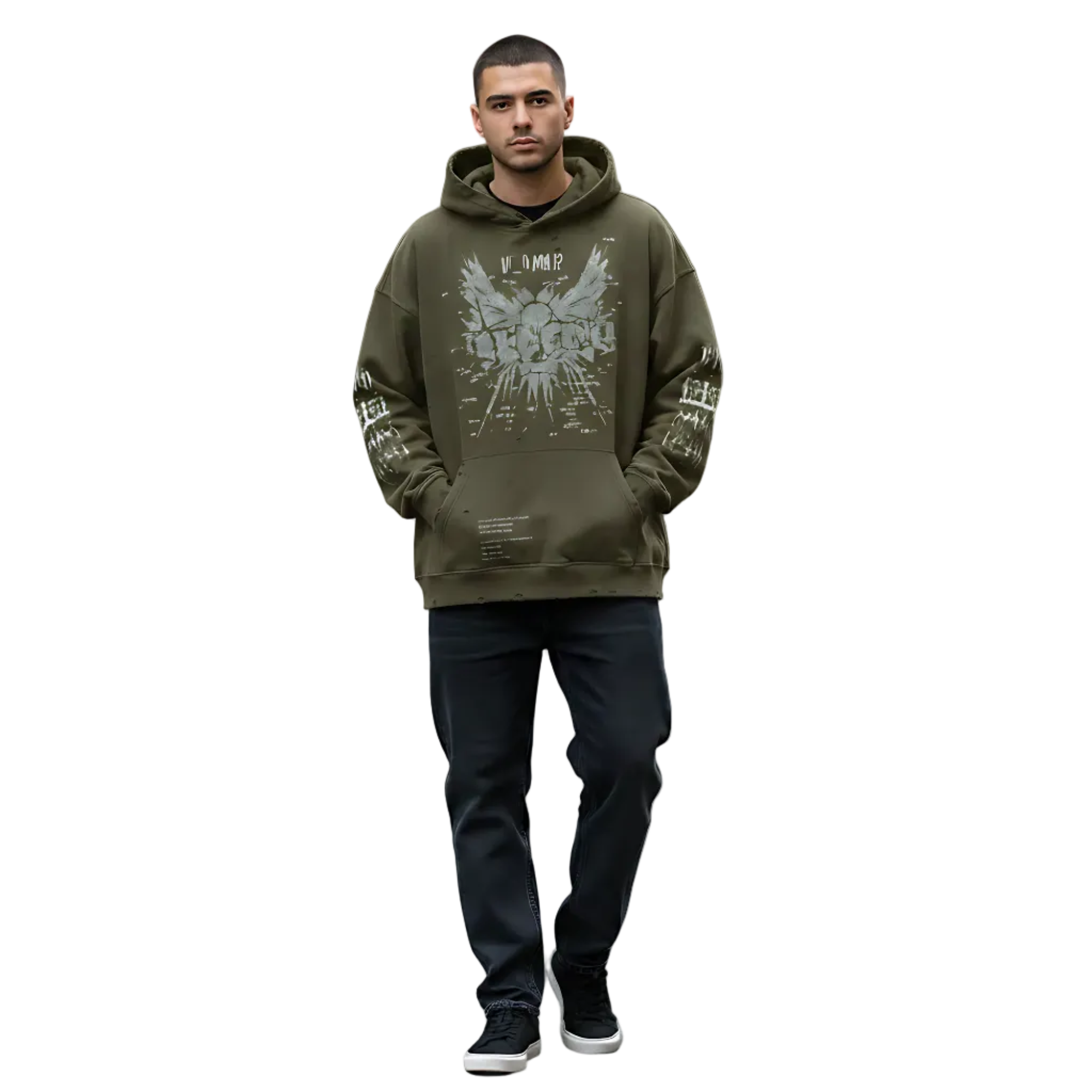 TRIØ7 ARTCORE – Fragment 01 Rebel Hoodie – Model-Ansicht 2 | Oversized Washed Hoodie von TRIØ7