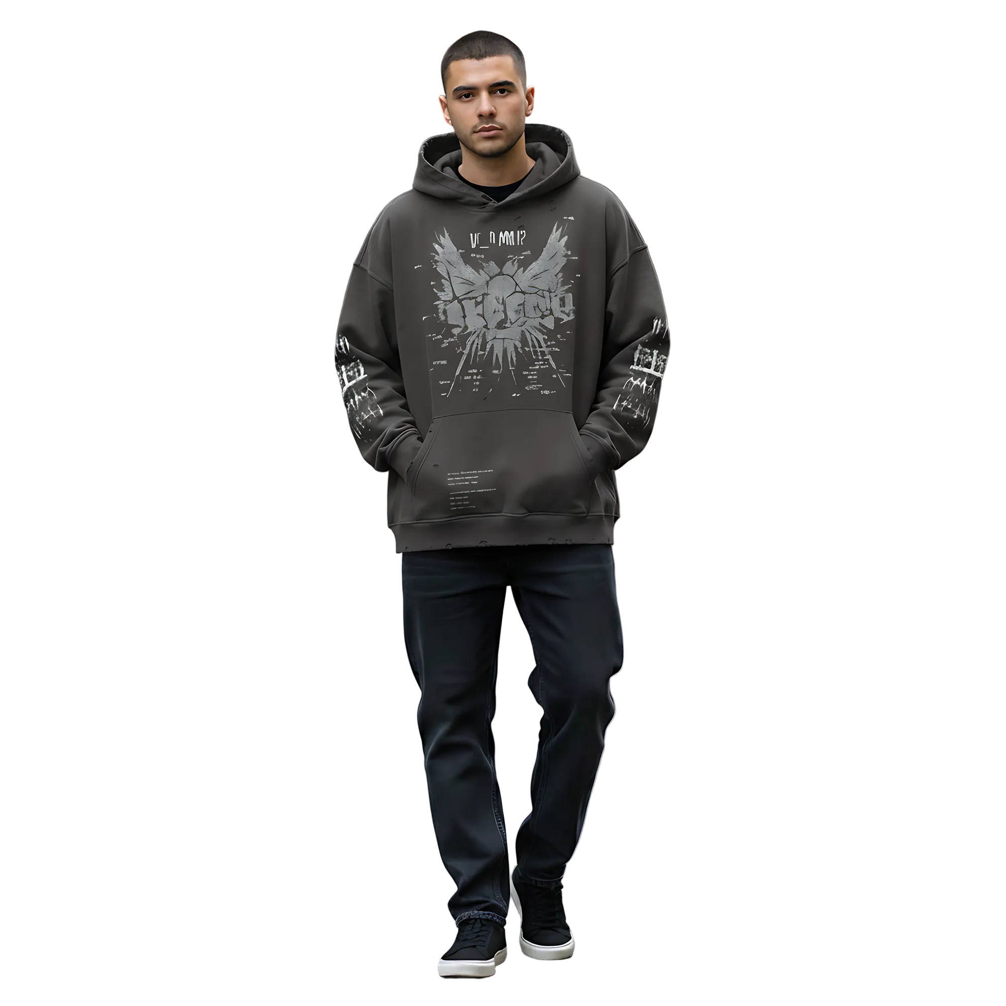 TRIØ7 ARTCORE – Fragment 01 Rebel Hoodie – Frontansicht 6 | Oversized Washed Hoodie von TRIØ7