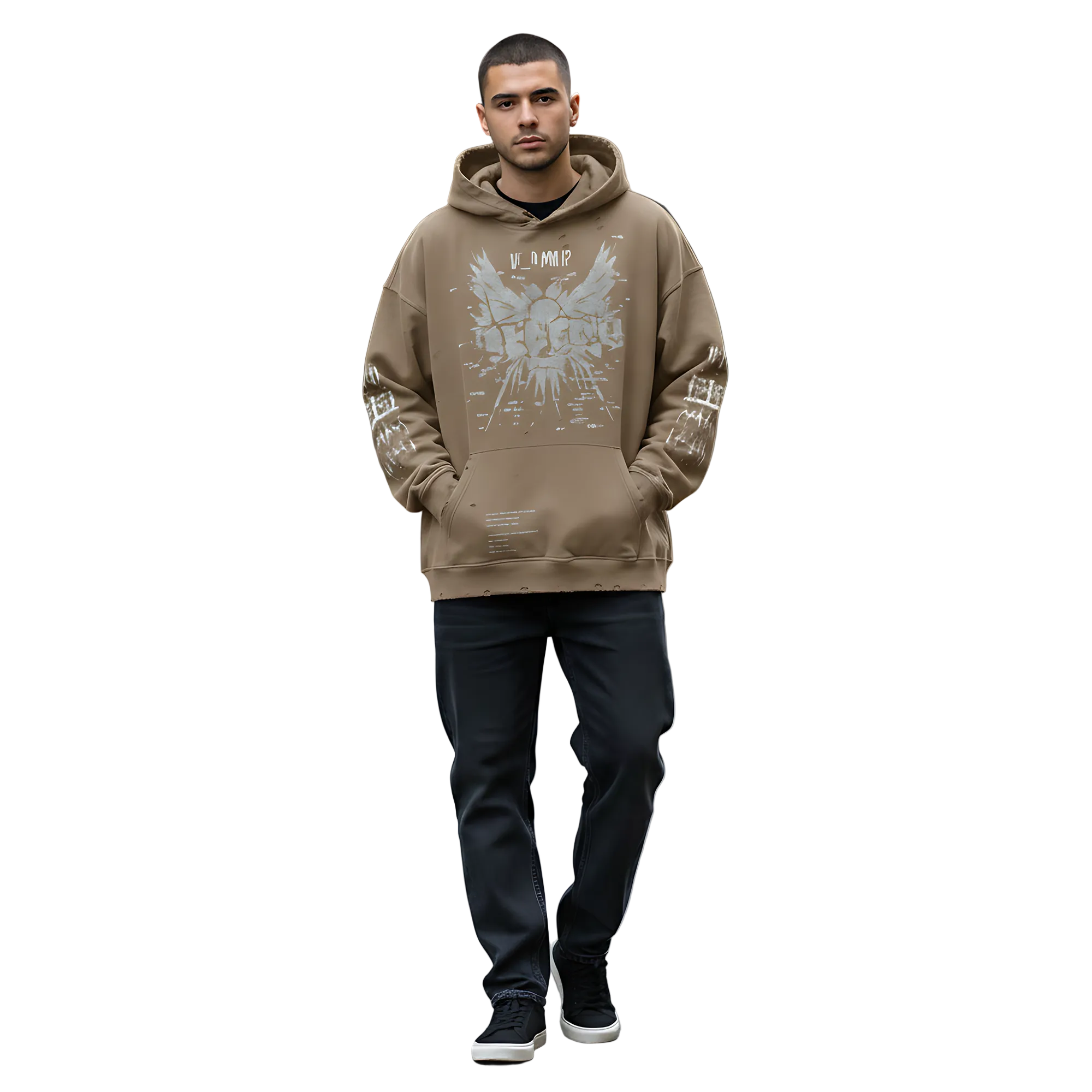 TRIØ7 ARTCORE – Fragment 01 Rebel Hoodie – Frontansicht 4 | Oversized Washed Hoodie von TRIØ7