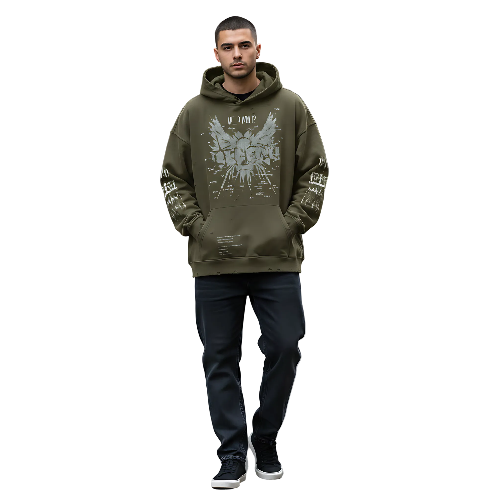TRIØ7 ARTCORE – Fragment 01 Rebel Hoodie – Frontansicht 8 | Oversized Washed Hoodie von TRIØ7