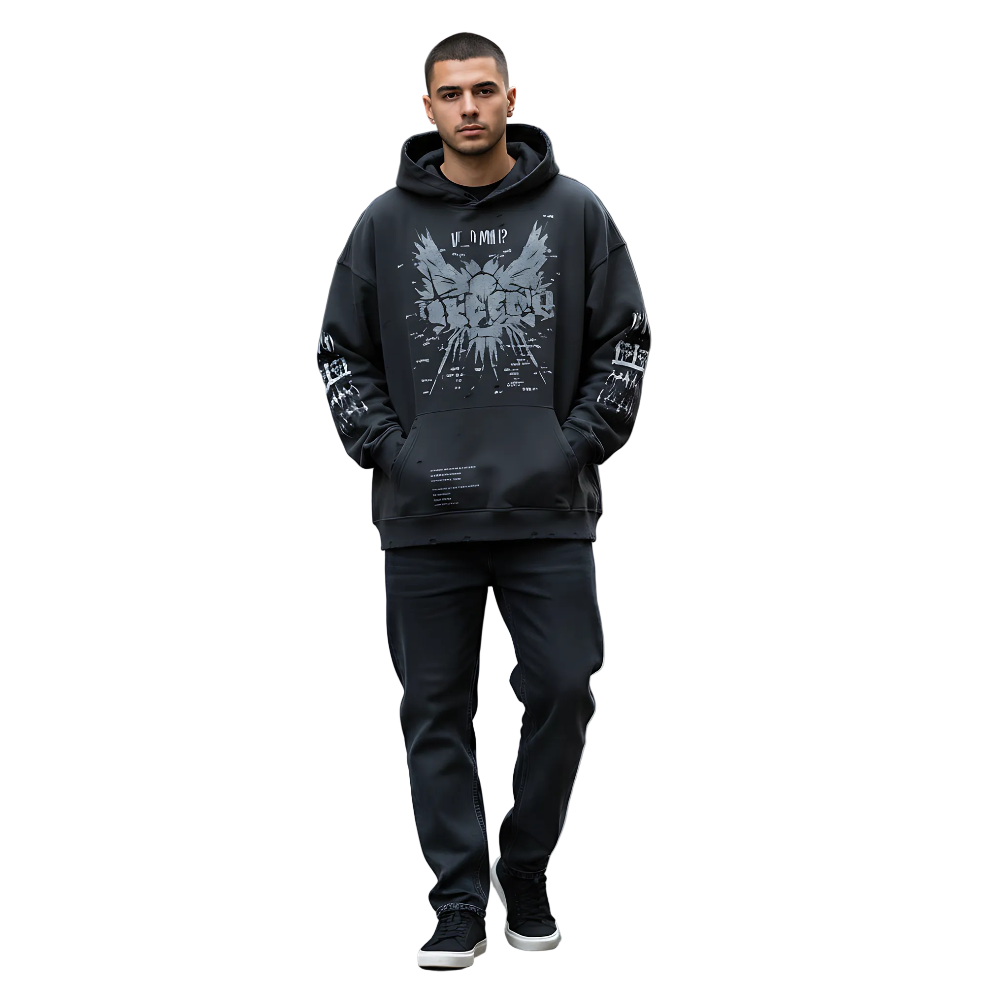 TRIØ7 ARTCORE – Fragment 01 Rebel Hoodie – Model-Ansicht | Oversized Washed Hoodie von TRIØ7