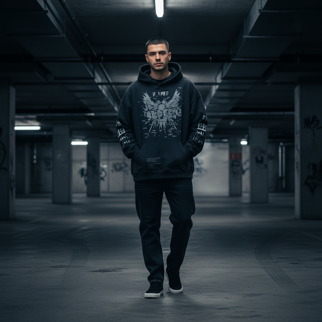 TRIØ7 ARTCORE – Fragment 01 Rebel Hoodie – Frontansicht | Oversized Washed Hoodie von TRIØ7