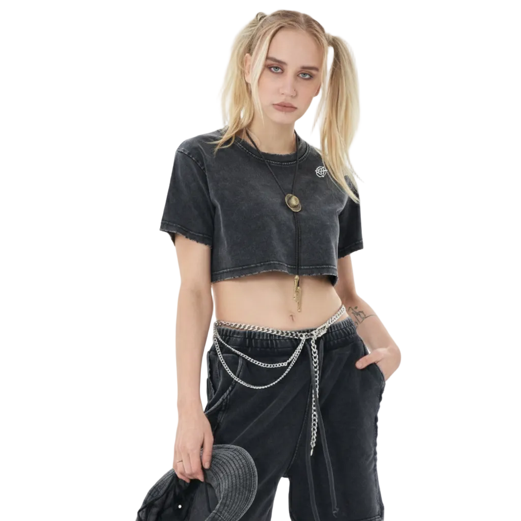 TRIØ7 ARTCORE – Fragment 01 Cropped Tee Snow Wash – Frontansicht 2 | Oversized Distressed T-Shirt von TRIØ7