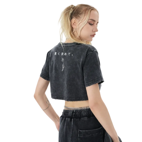 TRIØ7 ARTCORE – Fragment 01 Cropped Tee Snow Wash – Rückansicht | Oversized Distressed T-Shirt von TRIØ7