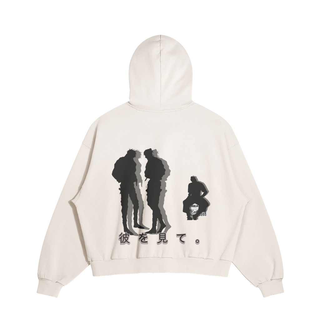 TRIØ7 ARTCORE – Fragment 01 Destroyed Hoodie – Rückansicht 2 | Oversized Faded Hoodie von TRIØ7