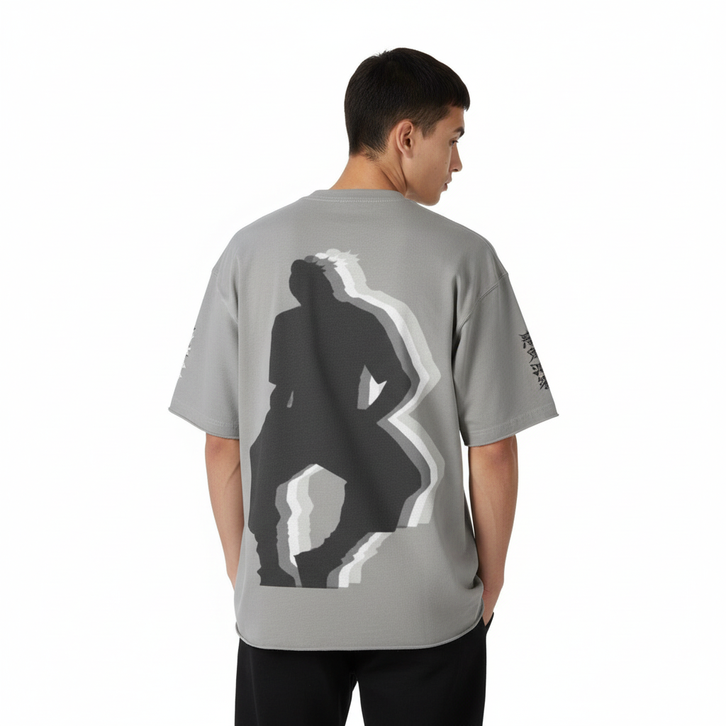 TRIØ7 URBAN – Raw Edge Tee – Rückansicht | Oversized Distressed T-Shirt von TRIØ7