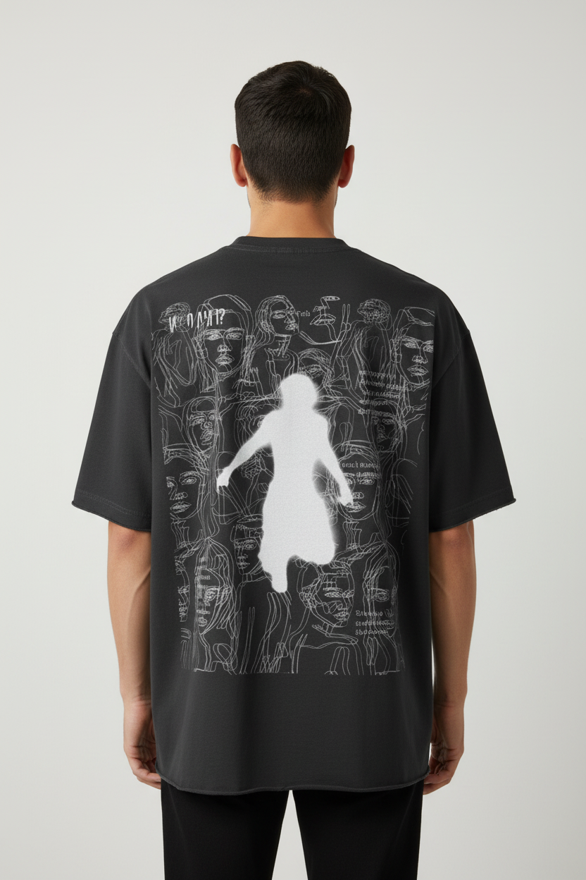 TRIØ7 ARTCORE – Fragment 01 Raw Edge Tee – Rückansicht | Oversized Distressed T-Shirt von TRIØ7