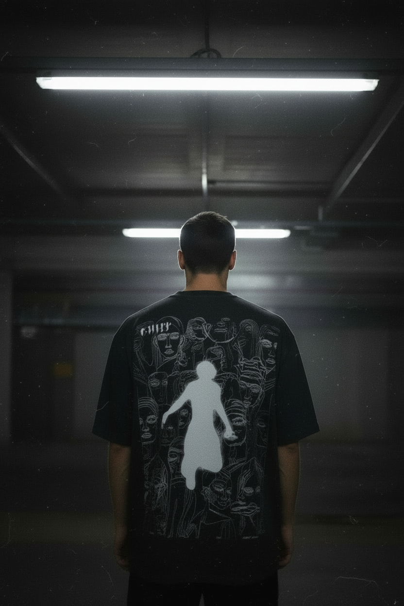 TRIØ7 ARTCORE – Fragment 01 Raw Edge Tee – Frontansicht | Oversized Distressed T-Shirt von TRIØ7