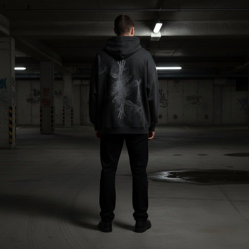 TRIØ7 ARTCORE – Fragment 01 Full-Zip Hoodie – Frontansicht | Oversized Washed Hoodie von TRIØ7