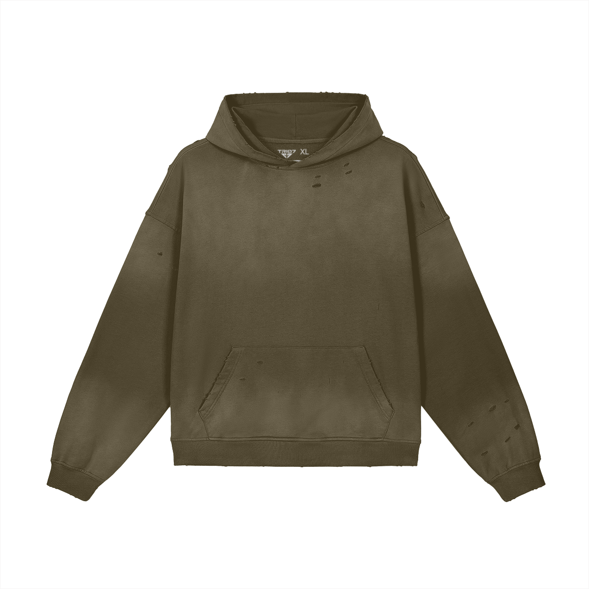 TRIØ7 ARTCORE – Fragment 01 Full-Zip Hoodie – Frontansicht 3 | Oversized Washed Hoodie von TRIØ7