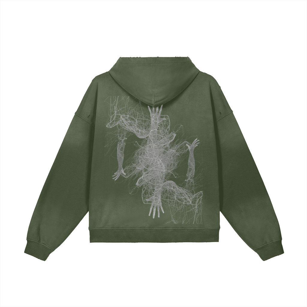 TRIØ7 ARTCORE – Fragment 01 Full-Zip Hoodie – Rückansicht 5 | Oversized Washed Hoodie von TRIØ7