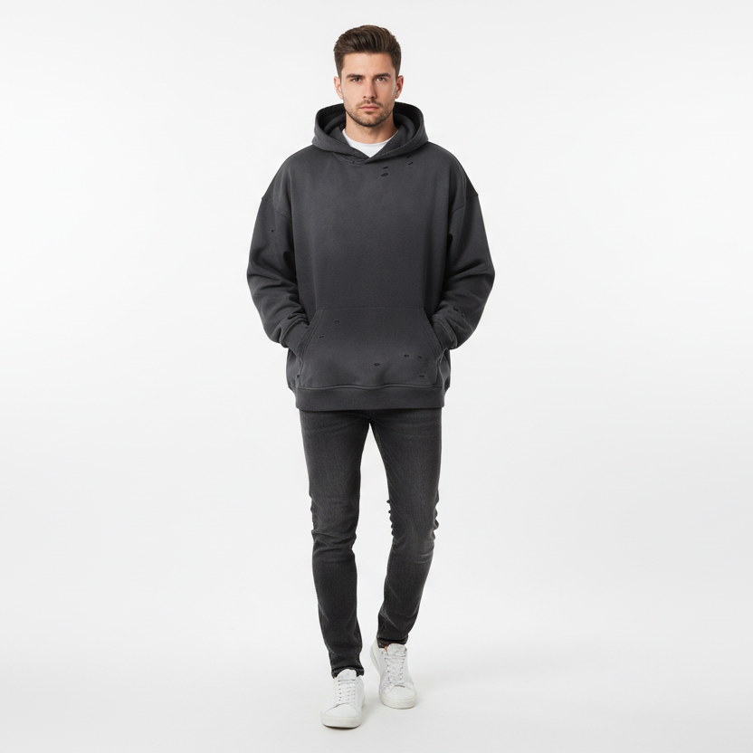 TRIØ7 ARTCORE – Fragment 01 Full-Zip Hoodie – Frontansicht 2 | Oversized Washed Hoodie von TRIØ7