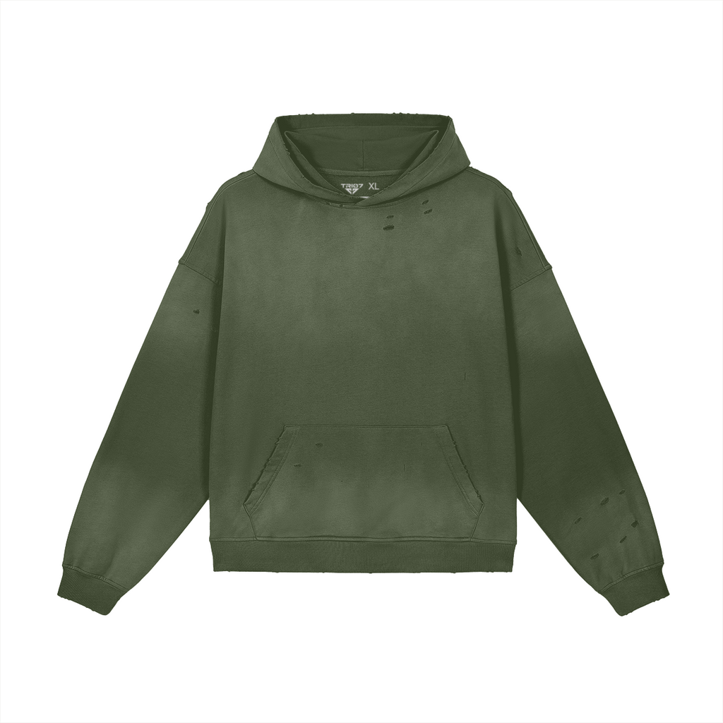 TRIØ7 ARTCORE – Fragment 01 Full-Zip Hoodie – Frontansicht 6 | Oversized Washed Hoodie von TRIØ7