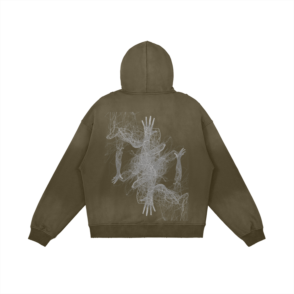 TRIØ7 ARTCORE – Fragment 01 Full-Zip Hoodie – Rückansicht 7 | Oversized Washed Hoodie von TRIØ7