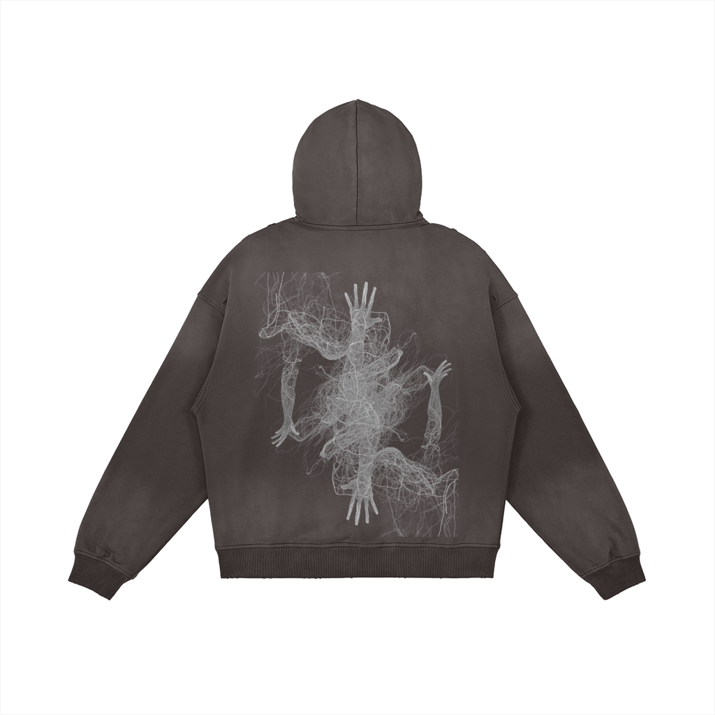 TRIØ7 ARTCORE – Fragment 01 Full-Zip Hoodie – Rückansicht 9 | Oversized Washed Hoodie von TRIØ7