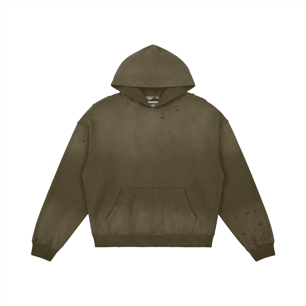 TRIØ7 ARTCORE – Fragment 01 Full-Zip Hoodie – Frontansicht 8 | Oversized Washed Hoodie von TRIØ7