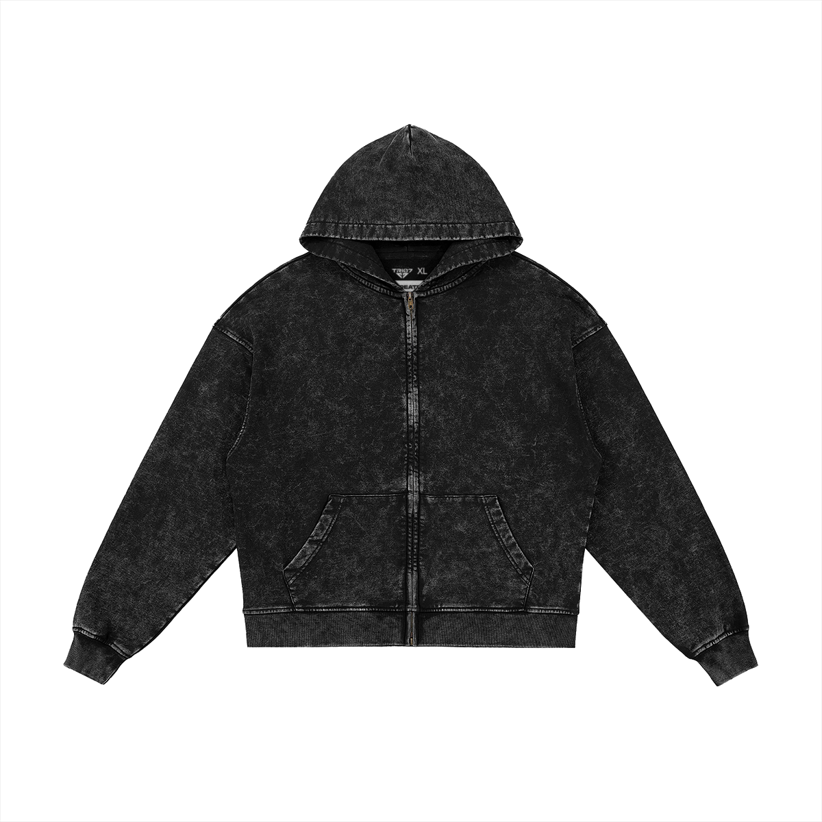 TRIØ7 ARTCORE – Fragment 01 Snow-Wash Zip – Frontansicht 4 | Oversized Washed Hoodie von TRIØ7