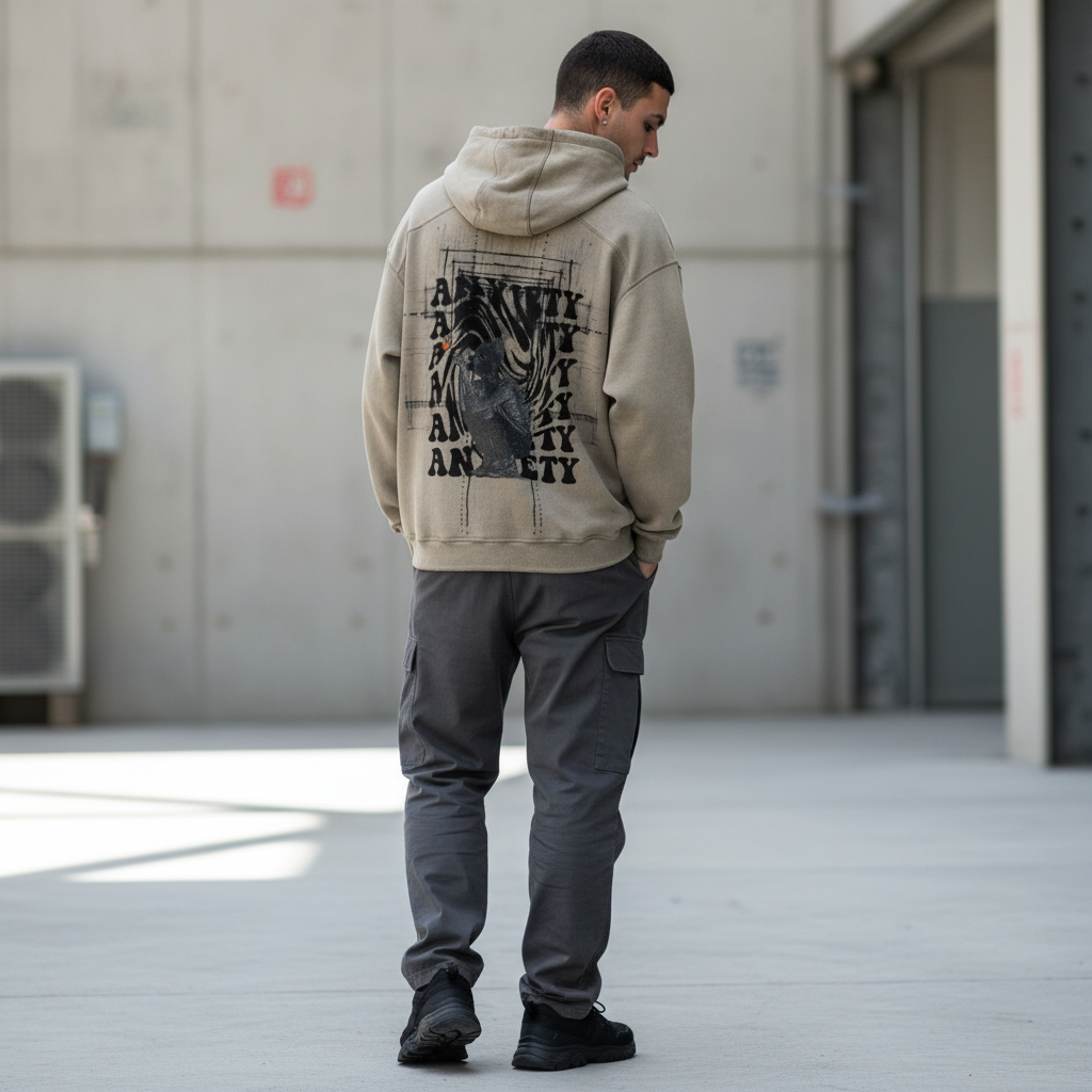 TRIØ7 ARTCORE – Fragment 01 Dusty Hoodie – Rückansicht | Oversized Faded Hoodie von TRIØ7