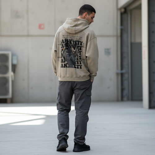 TRIØ7 ARTCORE – Fragment 01 Dusty Hoodie – Rückansicht | Oversized Faded Hoodie von TRIØ7