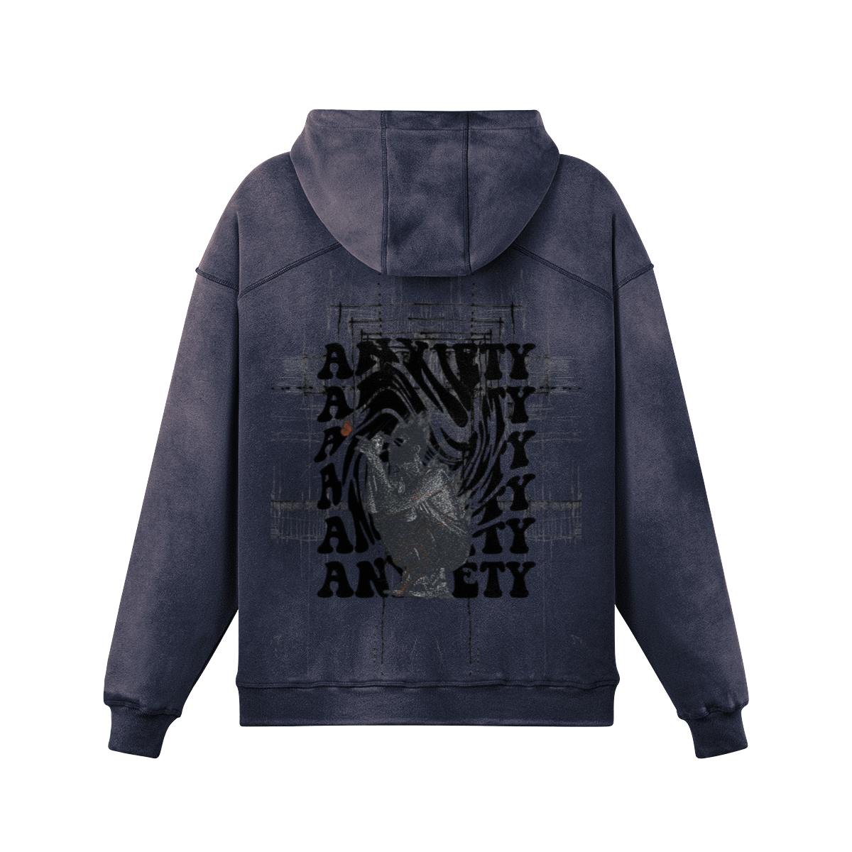 TRIØ7 ARTCORE – Fragment 01 Dusty Hoodie – Rückansicht 2 | Oversized Faded Hoodie von TRIØ7