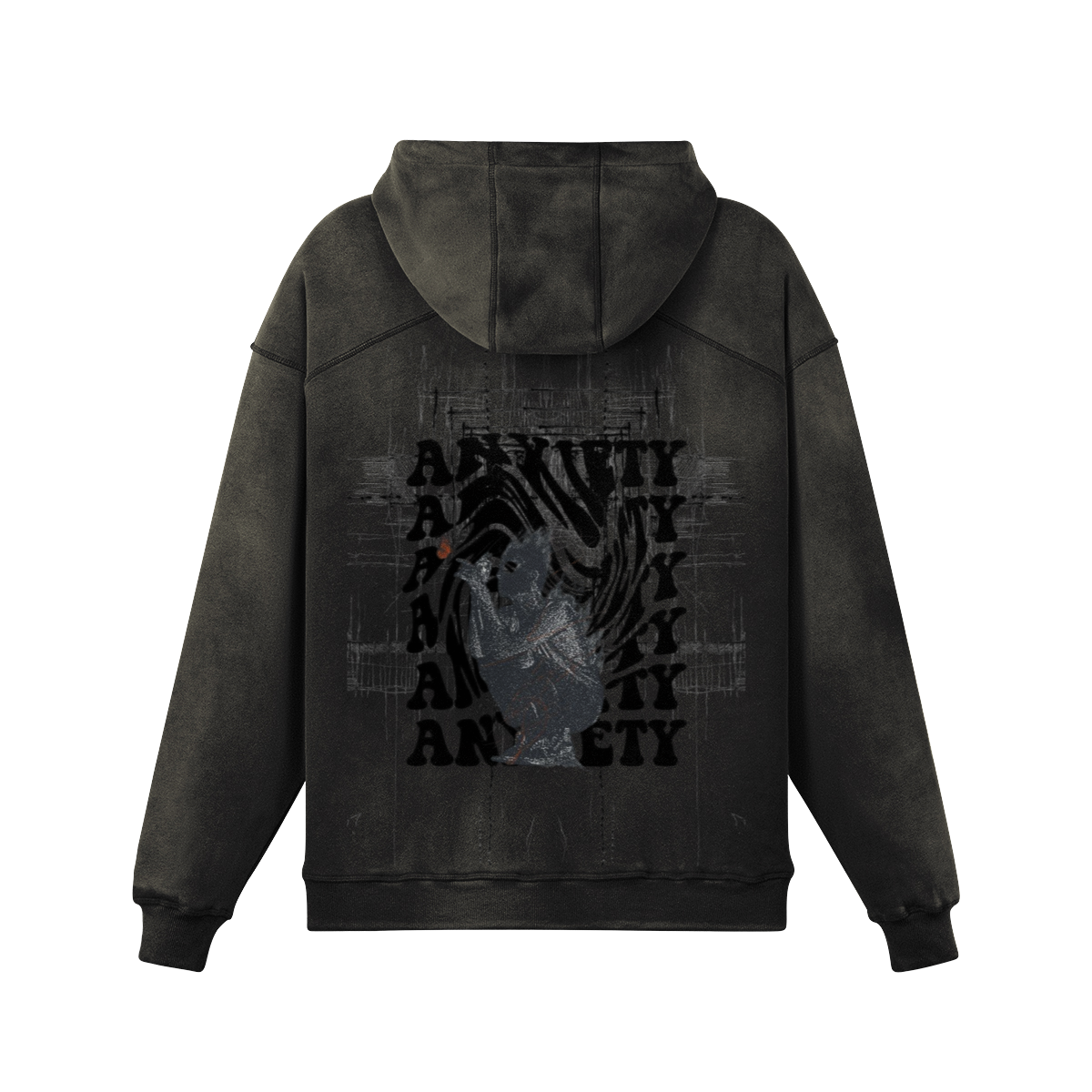 TRIØ7 ARTCORE – Fragment 01 Dusty Hoodie – Rückansicht 4 | Oversized Faded Hoodie von TRIØ7