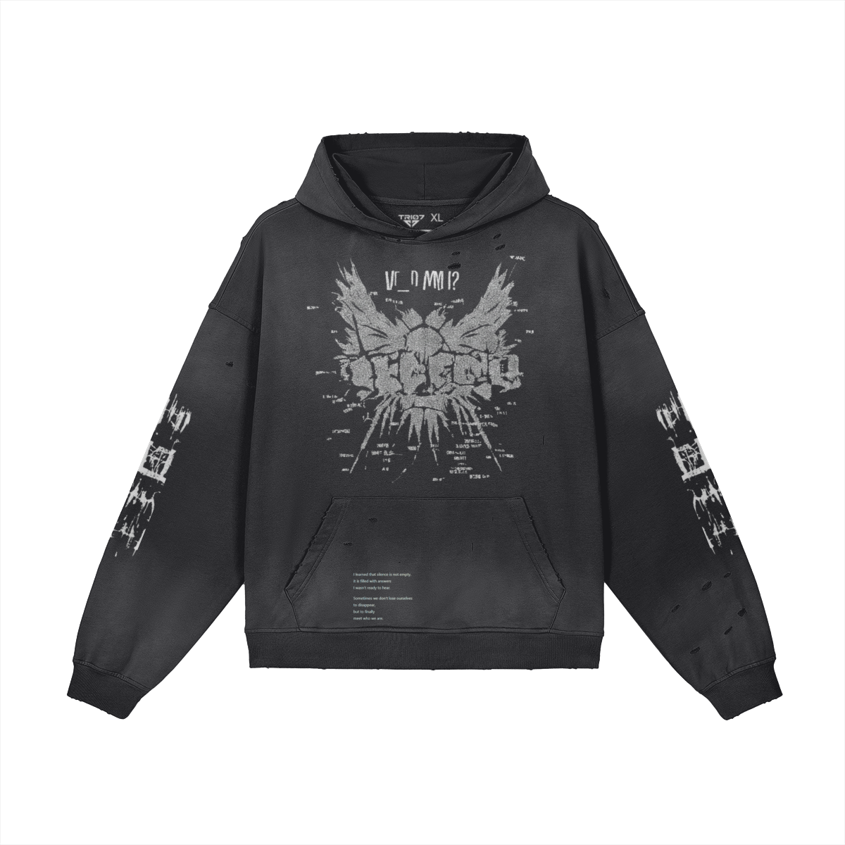 TRIØ7 ARTCORE – Fragment 01 Rebel Hoodie – Frontansicht 2 | Oversized Washed Hoodie von TRIØ7