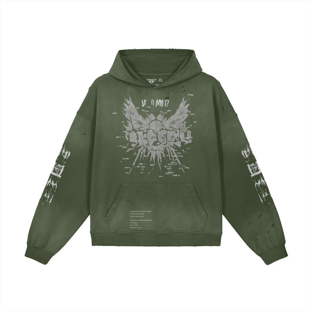 TRIØ7 ARTCORE – Fragment 01 Rebel Hoodie – Frontansicht 9 | Oversized Washed Hoodie von TRIØ7