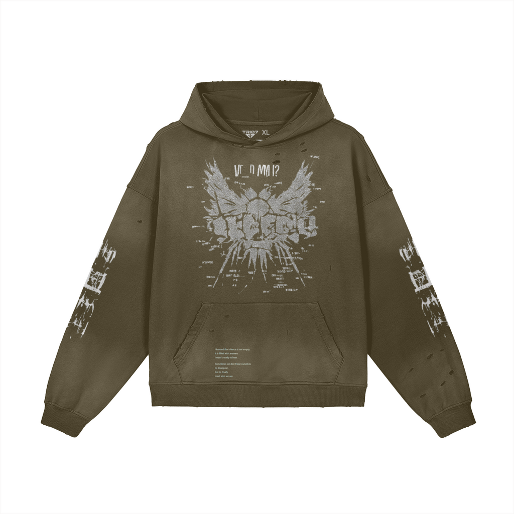 TRIØ7 ARTCORE – Fragment 01 Rebel Hoodie – Frontansicht 3 | Oversized Washed Hoodie von TRIØ7
