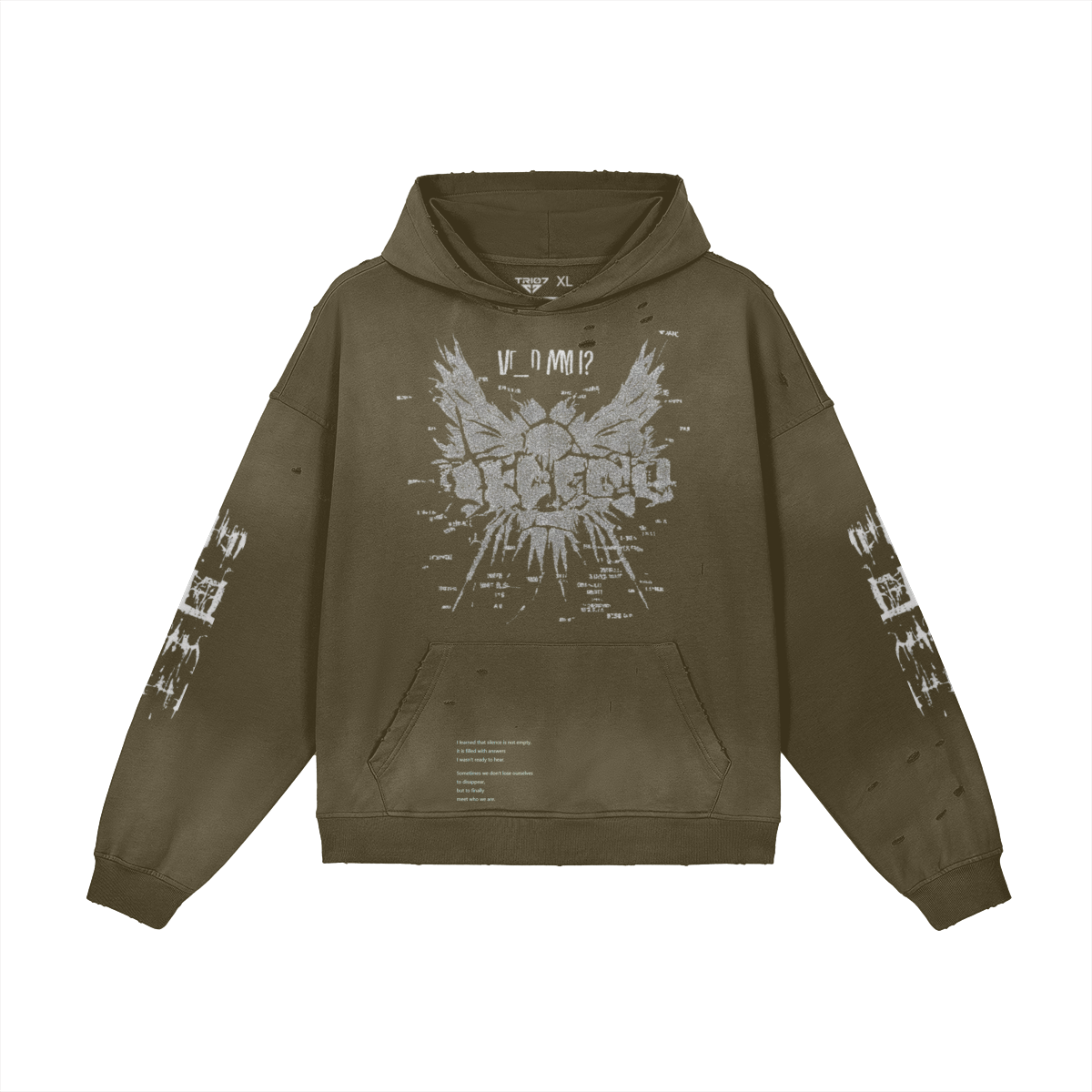 TRIØ7 ARTCORE – Fragment 01 Rebel Hoodie – Frontansicht 3 | Oversized Washed Hoodie von TRIØ7