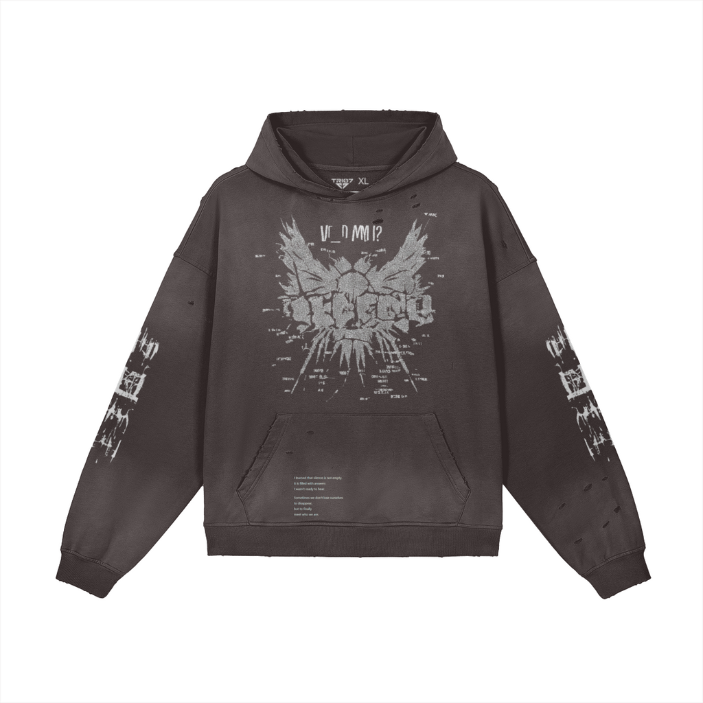 TRIØ7 ARTCORE – Fragment 01 Rebel Hoodie – Frontansicht 7 | Oversized Washed Hoodie von TRIØ7