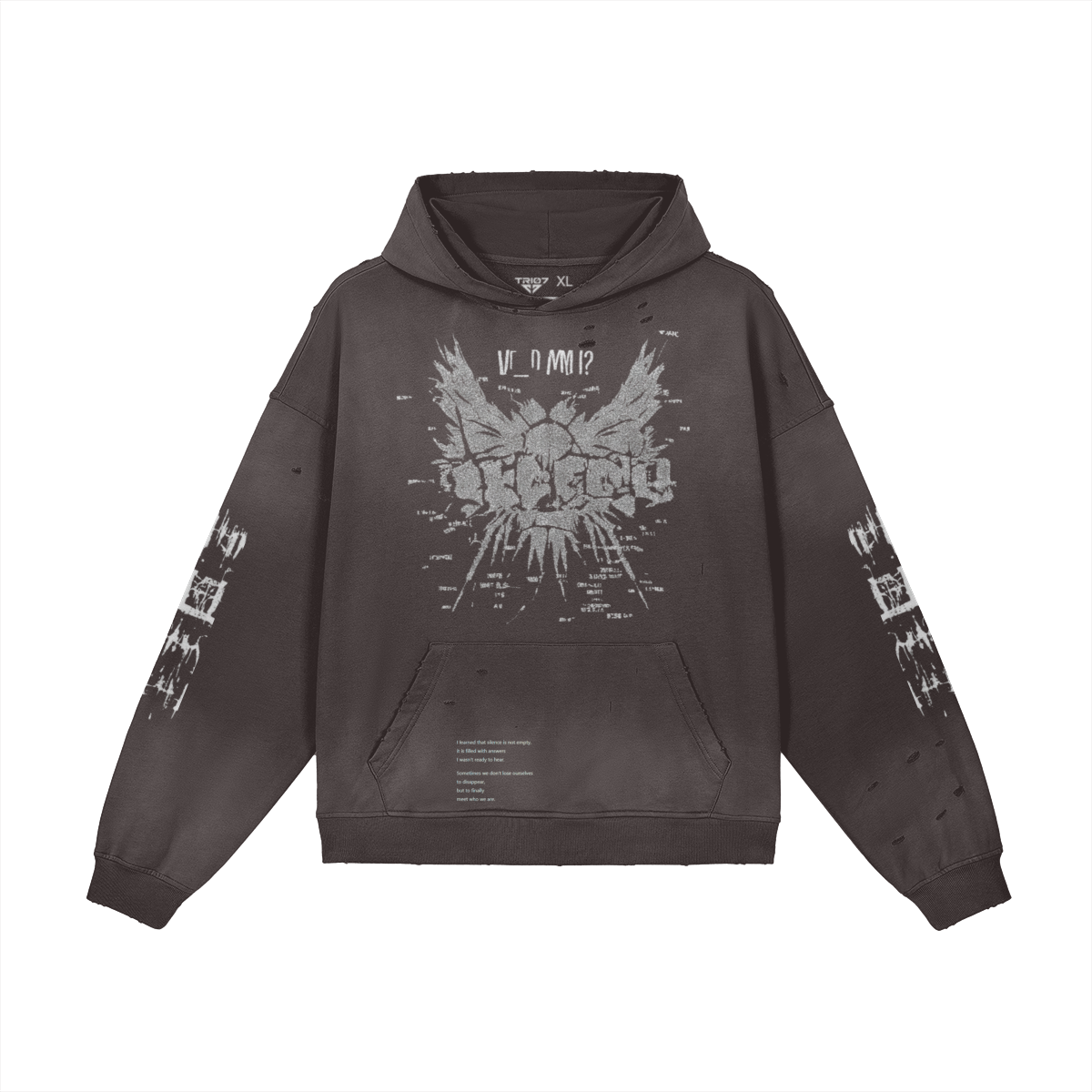TRIØ7 ARTCORE – Fragment 01 Rebel Hoodie – Frontansicht 7 | Oversized Washed Hoodie von TRIØ7