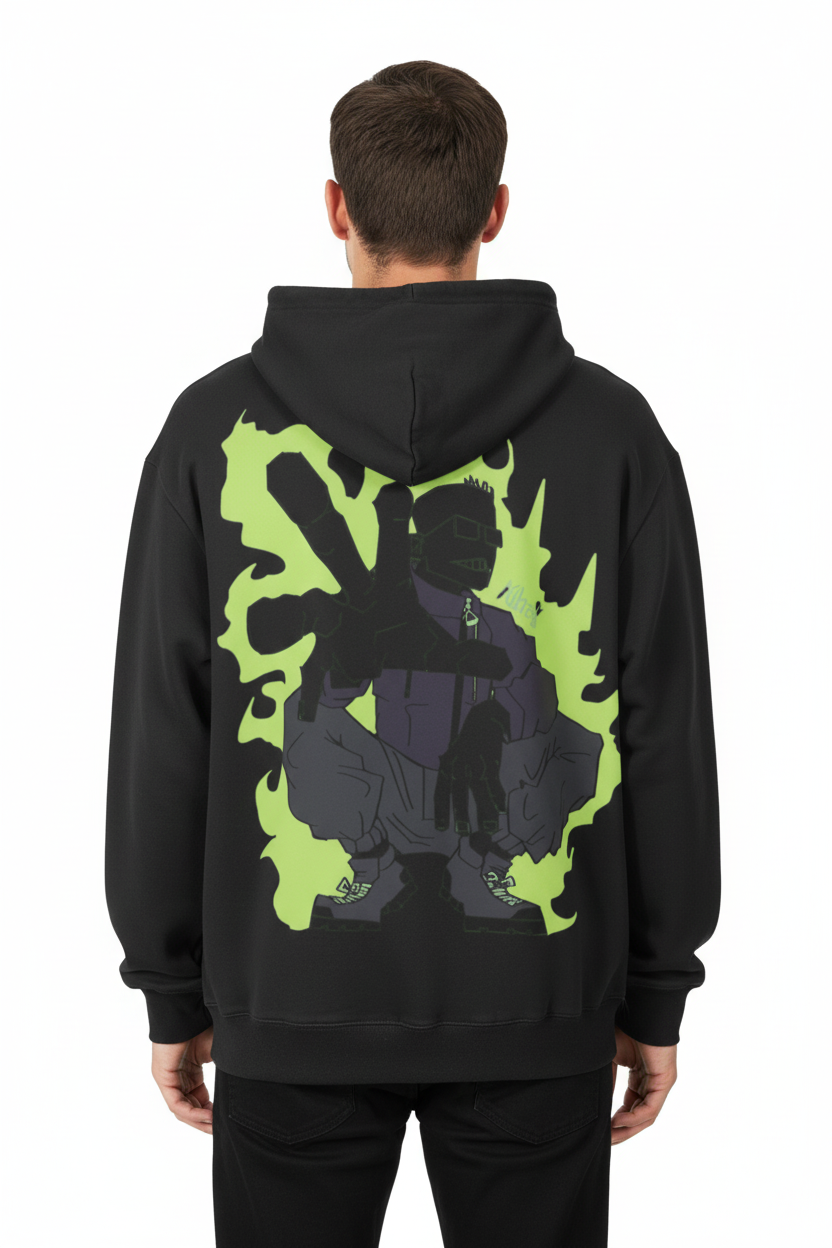 TRIØ7 URBAN – Vintage Wash Hoodie – Rückansicht | Oversized Drawstring Hoodie von TRIØ7